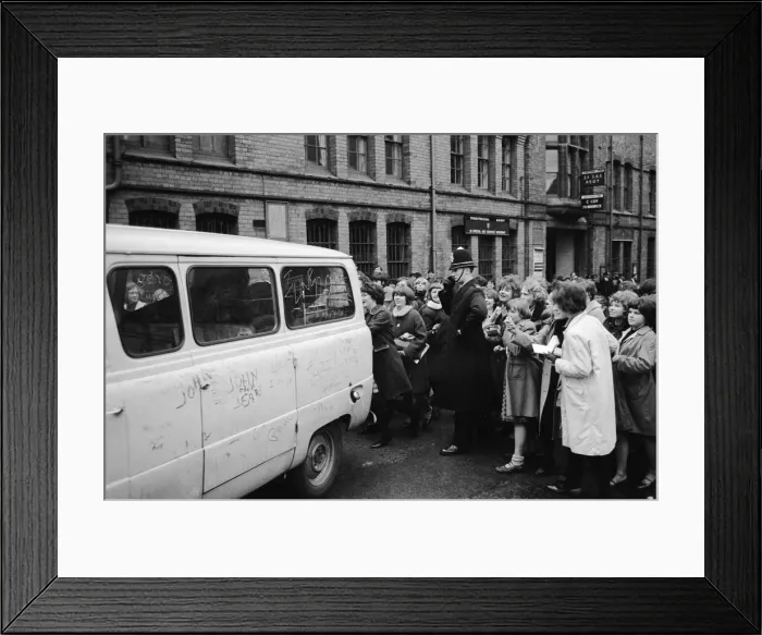 Framed Print : The Beatles leave Birmingham in a van surrounded by hundreds of screaming fans Framed Print : The Beatles leave Birmingham in a van surrounded by hundreds of screaming fans