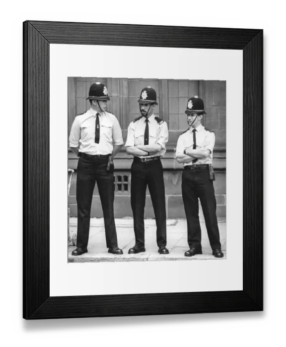 Framed Print : Three policemen on duty outside the Council House, Coventry. 23rd June 1988
