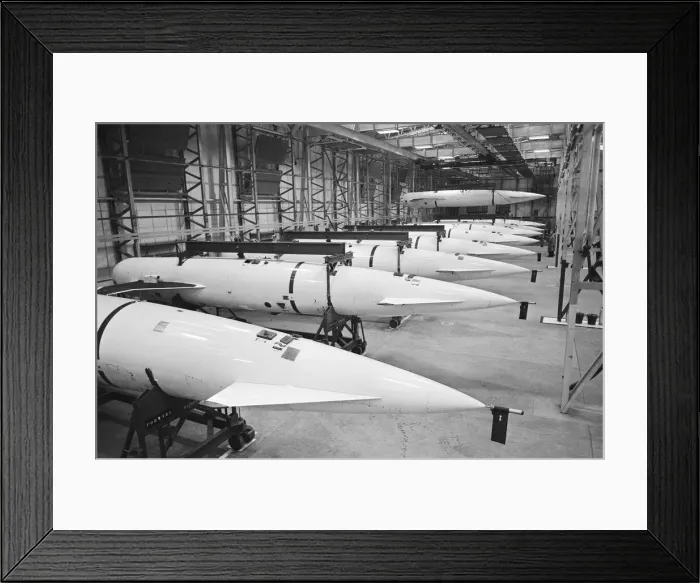 Framed Print : Thor missiles in hangar. 1963 Framed Print : Thor missiles in hangar. 1963