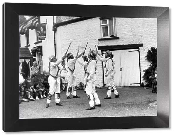 Morris dancers performing outside the George Inn at St Briavels during the Forest Of Dean