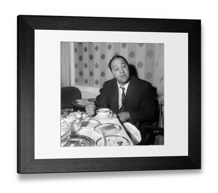 Framed Print : Rocky Marciano November 1963 Boxer at The Midland Hotel enjoying some pea-soup