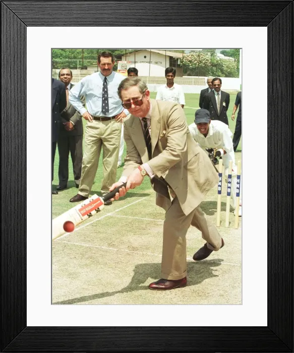 Framed Print : Prince Charles playing cricket in Sri Lanka on a state visit
