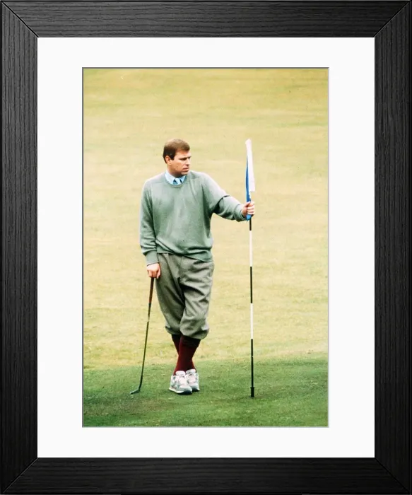 Framed Print : Prince Andrew playing golf at St. Andrews, Scotland August 1992 Framed Print : Prince Andrew playing golf at St. Andrews, Scotland August 1992