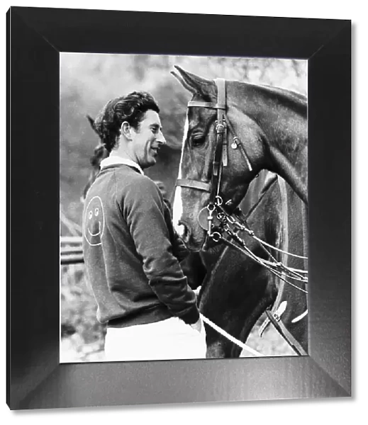 Prince Charles with his polo pony Pans Folly May 1977