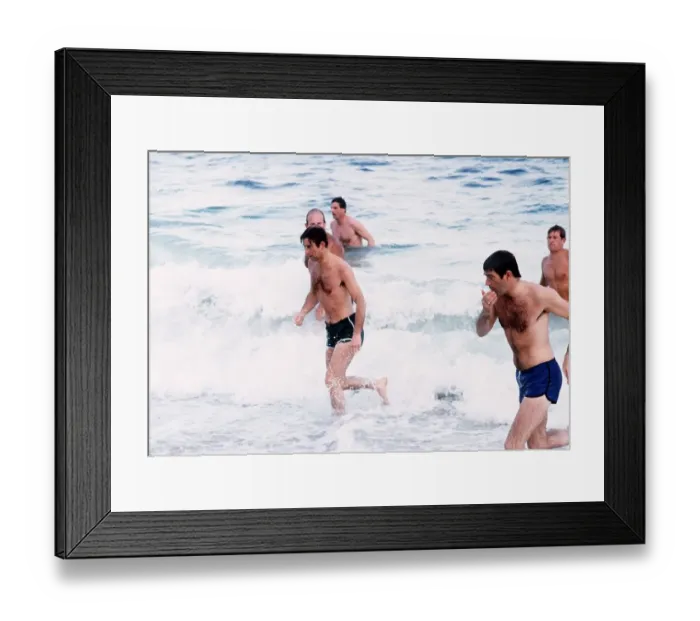 Framed Print : Prince Charles and Lesley Meadmore in Australia Swimming at Cottesloe Beach in