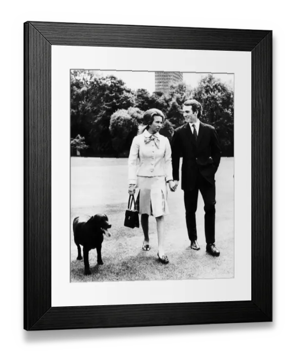 Framed Print : Princess Anne walking with her fiance Mark Phillips after the announcement of