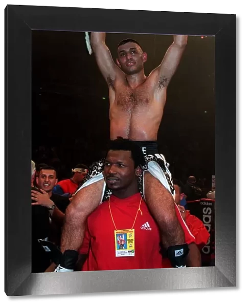 Prince Naseem Hamed boxer celebrates his victory over Wilfredo Vasquez of Puerto Rico in