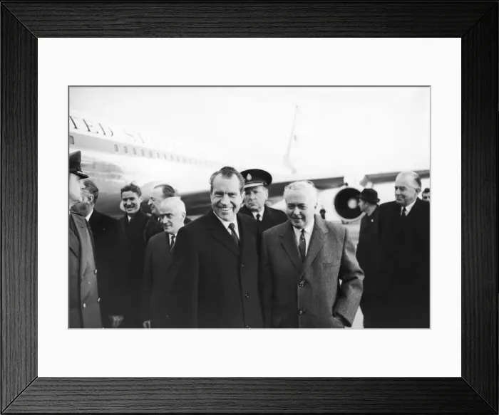 Framed Print : President Richard Nixon (left) seen here with Prime Minister Harold Wilson at Heathrow Framed Print : President Richard Nixon (left) seen here with Prime Minister Harold Wilson at Heathrow