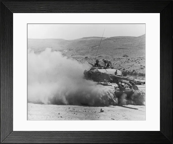 Framed Print : Israeli troops training in the Negev Desert, with a Centurion tank. June 1967 Framed Print : Israeli troops training in the Negev Desert, with a Centurion tank. June 1967