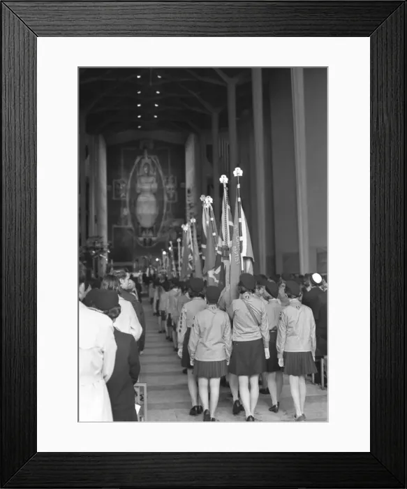 Framed Print : Girl guides proceeding down the aisle inside Coventry Cathedral for their annual Thinking Framed Print : Girl guides proceeding down the aisle inside Coventry Cathedral for their annual Thinking