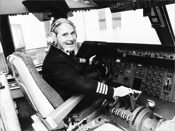 Ernie Wise comedian at the controls of a British Airways Tristar jet at London Airport