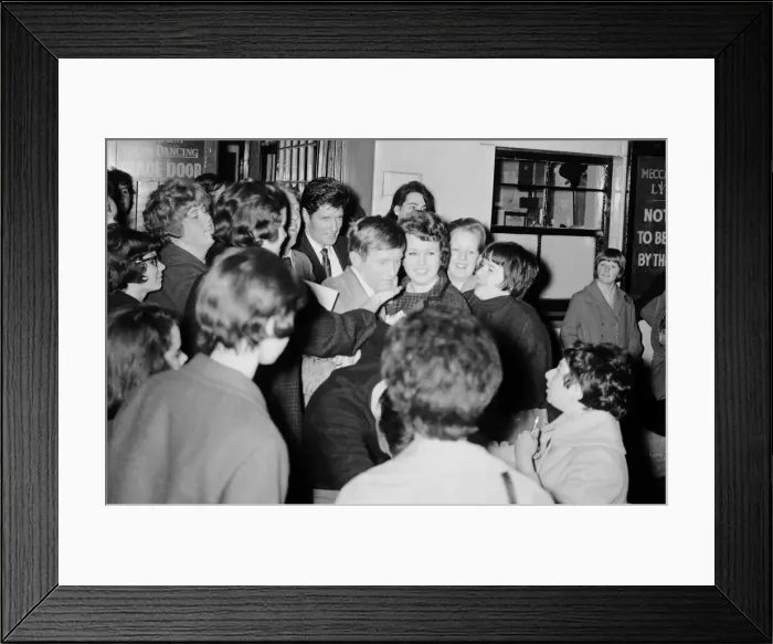 Framed Print : Singer Johnny Leyton surrounded by a crowds of girls as he tries to leave the Lyceum Framed Print : Singer Johnny Leyton surrounded by a crowds of girls as he tries to leave the Lyceum