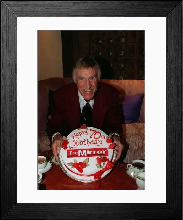 : Bruce Forsyth TV Presenter February 98 Holding a birthday cake given to him by : Bruce Forsyth TV Presenter February 98 Holding a birthday cake given to him by