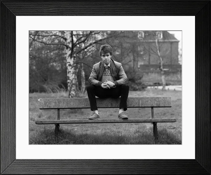 Framed Print : Todd carty sits on bench in the TV programme Tuckers Luck Framed Print : Todd carty sits on bench in the TV programme Tuckers Luck