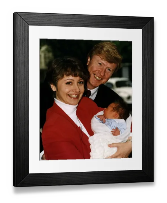 Framed Print : Anne Diamond TV Presenter with husband Mike Holdsworth and their new baby Framed Print : Anne Diamond TV Presenter with husband Mike Holdsworth and their new baby