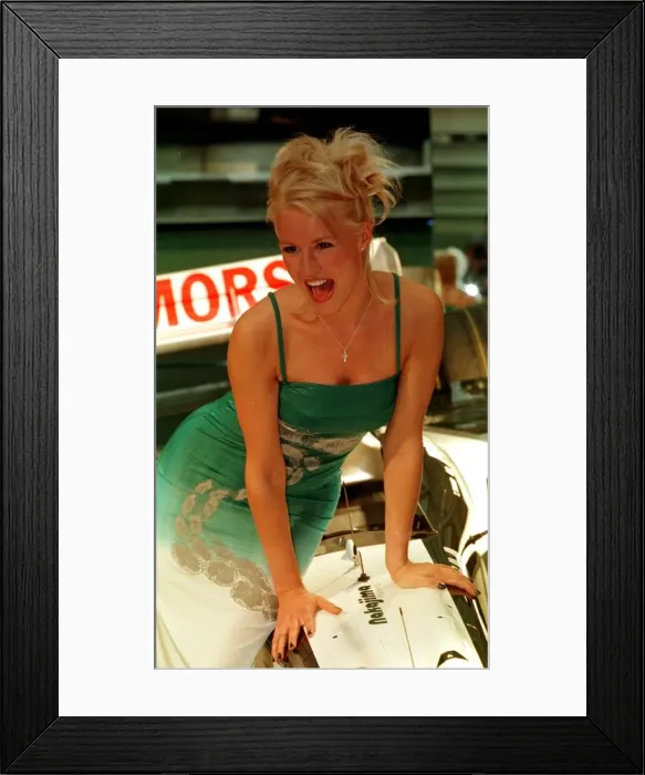 Framed Print : Denise van Outen TV presenter with the new Tyrrell Formula 1 car Framed Print : Denise van Outen TV presenter with the new Tyrrell Formula 1 car