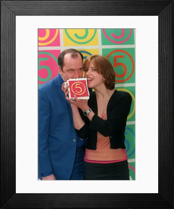 Framed Print : Jack Docherty TV Presenter Match Channel 5 talk show host with Sara Cox who