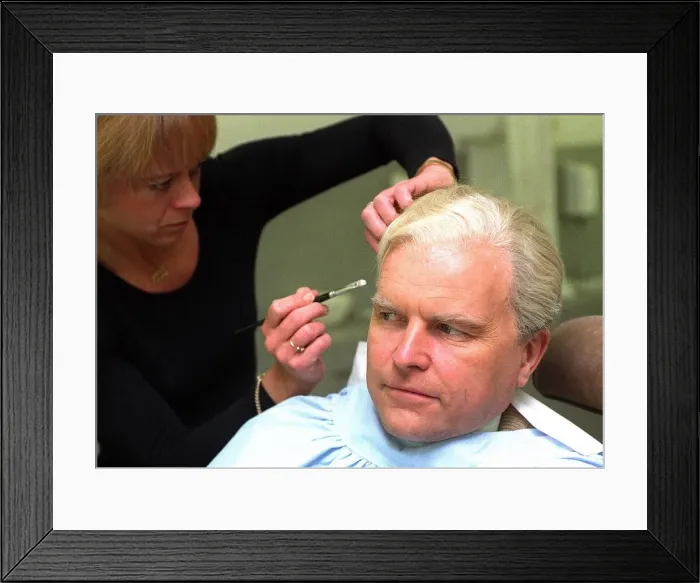 Framed Print : Clive Anderson tv presenter as he might look in old age after make up artists aged him in Framed Print : Clive Anderson tv presenter as he might look in old age after make up artists aged him in