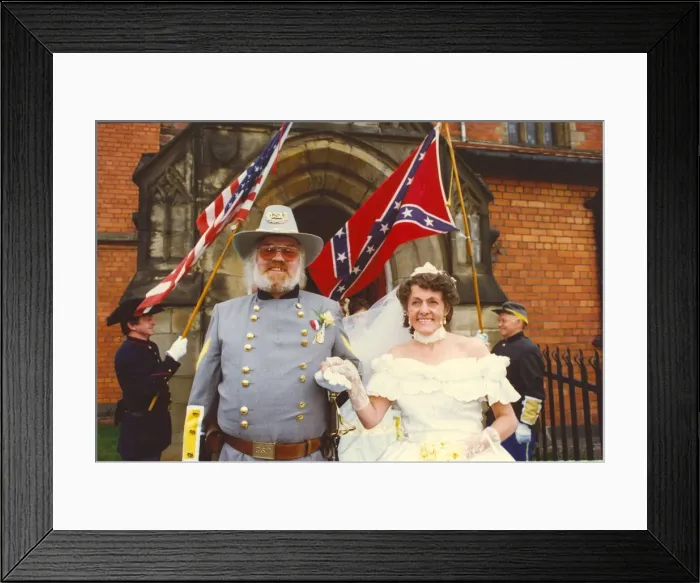 Framed Print : elderly couple getting married in a civil war themed wedding. A1 traffic stopper
