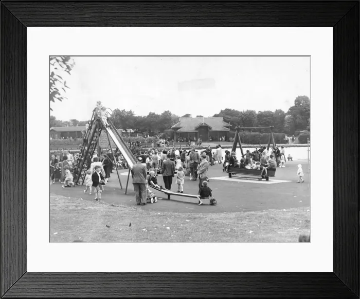 Framed Print : A typical scene in Exhibition Park, Newcastle of children playing Framed Print : A typical scene in Exhibition Park, Newcastle of children playing