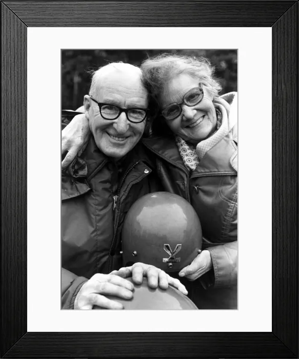 Framed Print : Pensioners George and Beatrice Peach still biking aged 76 and 73 January 25th 1973
