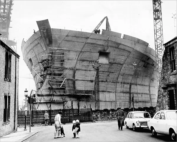 The Esso Northumbria supertanker being built at Swan Hunter shipyard in Wallsend