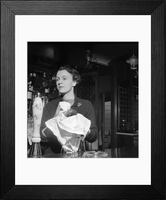 Framed Print : Mrs Hockey seen here working behind the bar of the Princess of Wales pub February 1957 Framed Print : Mrs Hockey seen here working behind the bar of the Princess of Wales pub February 1957