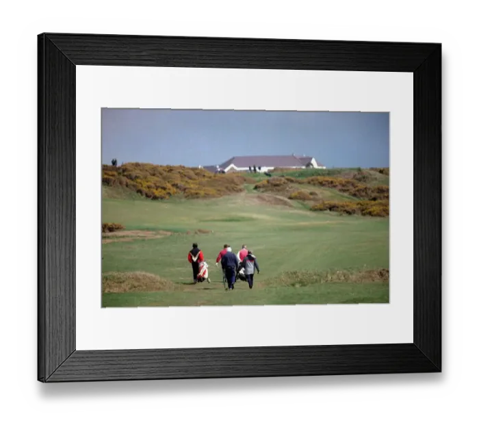 Framed Print : Sport - Golf - Royal Porthcawl - A general shot of golfers playing the course at Royal Framed Print : Sport - Golf - Royal Porthcawl - A general shot of golfers playing the course at Royal