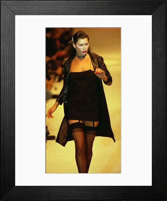 Framed Print : Carre Otis models Bluemarine fashion by designer Anna Molinari at Milan fashion show in Framed Print : Carre Otis models Bluemarine fashion by designer Anna Molinari at Milan fashion show in