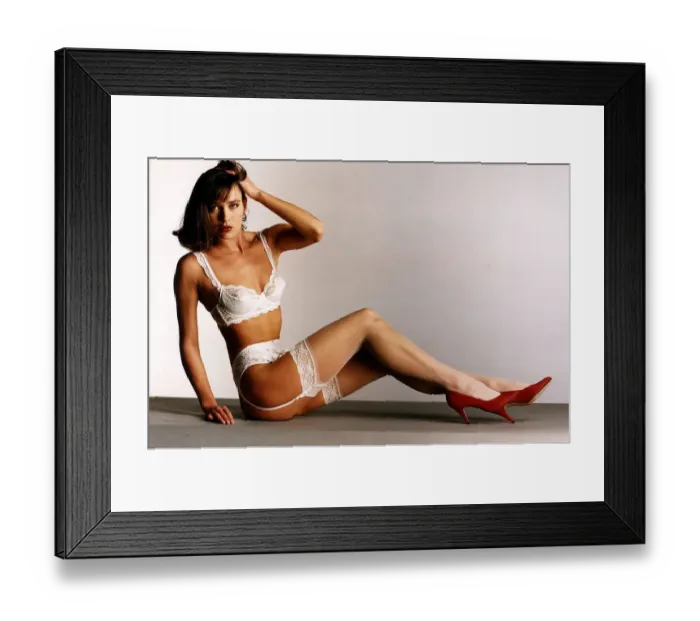 Framed Print : Clothing Fashion Underwear white bra knickers stockings