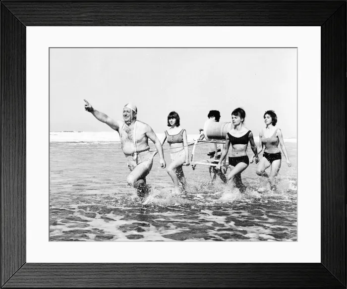 Framed Print : Bathers attempting a swimming rescue on the beach Unknown date Framed Print : Bathers attempting a swimming rescue on the beach Unknown date