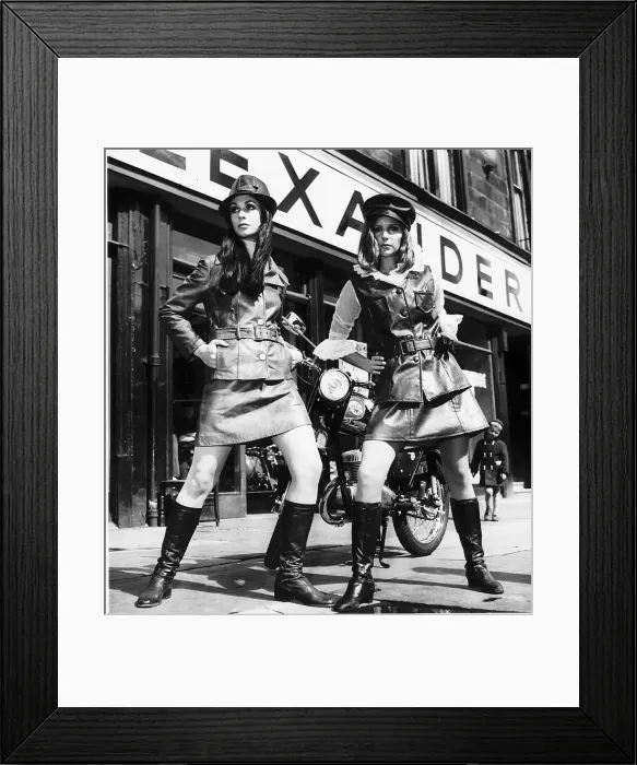 Framed Print : Fashion, August 1968 Two models wearing latest leather look Framed Print : Fashion, August 1968 Two models wearing latest leather look
