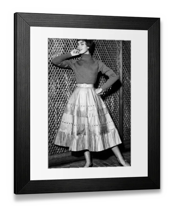 Framed Print : Fashion 1950 Skirt in tan calf fringed and scalloped trimmed with brass studs