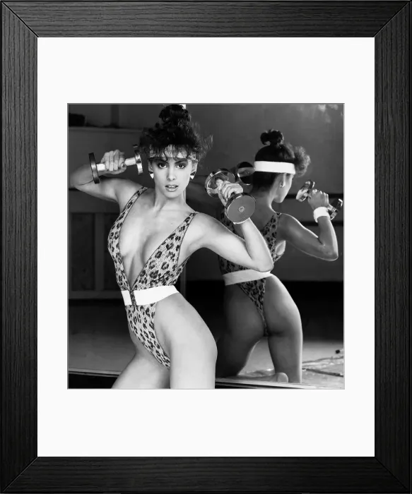 Framed Print : Fashion - leopard skin bodysuit leotard, January 1987 Framed Print : Fashion - leopard skin bodysuit leotard, January 1987