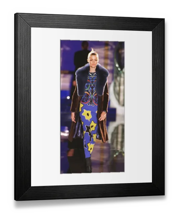 Framed Print : Trish Goff models for Versace at Paris Fashion Show Fake fur collar coat Framed Print : Trish Goff models for Versace at Paris Fashion Show Fake fur collar coat