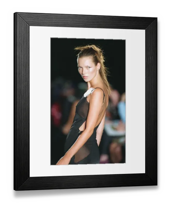 Framed Print : Kate Moss supermodel models Versace during Paris Fashion Week Black dress Framed Print : Kate Moss supermodel models Versace during Paris Fashion Week Black dress