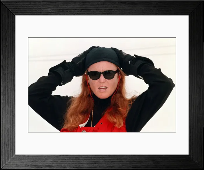 Framed Print : The Duchess of York Sarah Ferguson waits for the ski lift in the Swiss resort of Verbier Framed Print : The Duchess of York Sarah Ferguson waits for the ski lift in the Swiss resort of Verbier