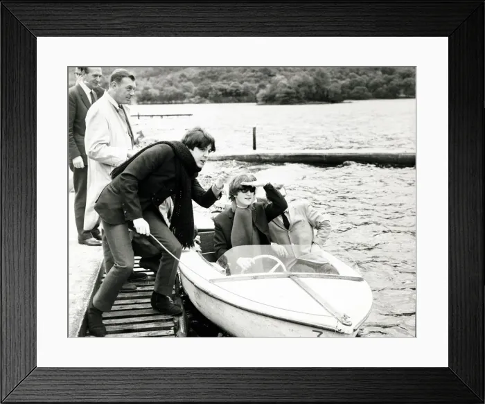 Framed Print : John Lennon and Paul McCartney of The Beatles pop group on a boat at their hideaway in St Framed Print : John Lennon and Paul McCartney of The Beatles pop group on a boat at their hideaway in St