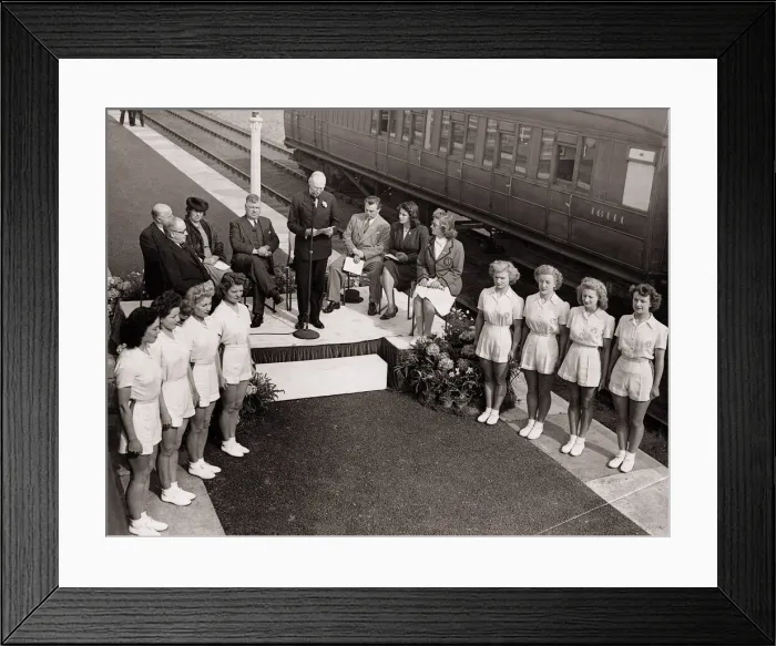Framed Print : Opening of Holiday Camp Station. Lord Middleton speaking at the opening of railway of