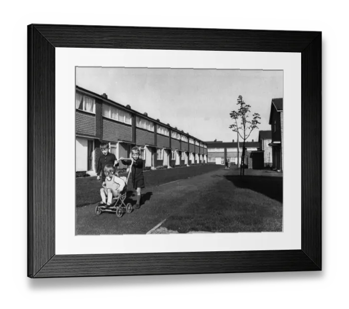 Framed Print : Children playing, Bromlee housing estate Ashington. September 1969 Framed Print : Children playing, Bromlee housing estate Ashington. September 1969