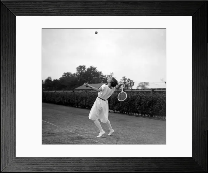 Framed Print : Miss Evelyn. Colyer going for an overhead shot on the tennis court June 1923 Framed Print : Miss Evelyn. Colyer going for an overhead shot on the tennis court June 1923
