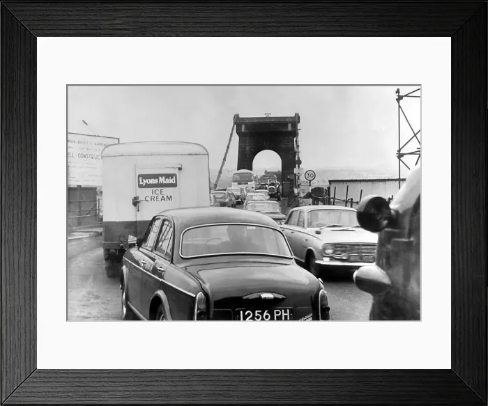 Framed Print : A queue of traffic at the old Scotswood Bridge. c. 1966 Framed Print : A queue of traffic at the old Scotswood Bridge. c. 1966