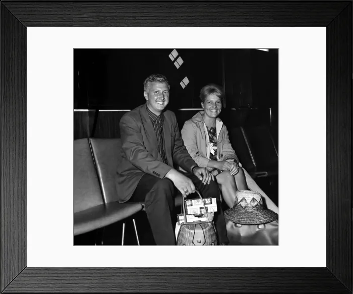 Framed Print : Dorothy Wharrier and Bill Smith from Wallsend at Manchester Airport. July 1964 Framed Print : Dorothy Wharrier and Bill Smith from Wallsend at Manchester Airport. July 1964
