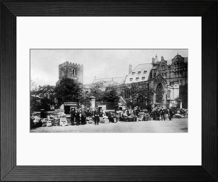 Framed Print : A market near St. Andrews Church in Newcastle. c. 1900 Framed Print : A market near St. Andrews Church in Newcastle. c. 1900