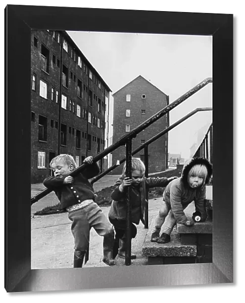 Children playing at Noble Street flats, Newcastle in 1973