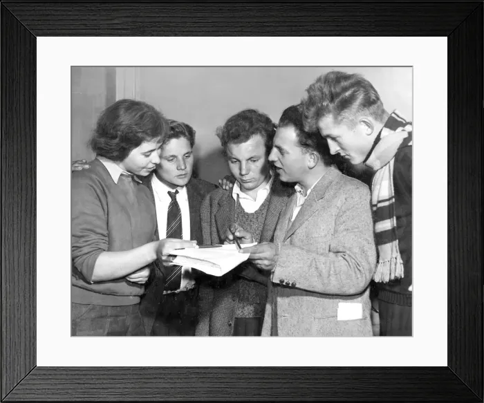 Framed Print : Hungarian Refugees Four young men from Budapest spent their first night in Framed Print : Hungarian Refugees Four young men from Budapest spent their first night in