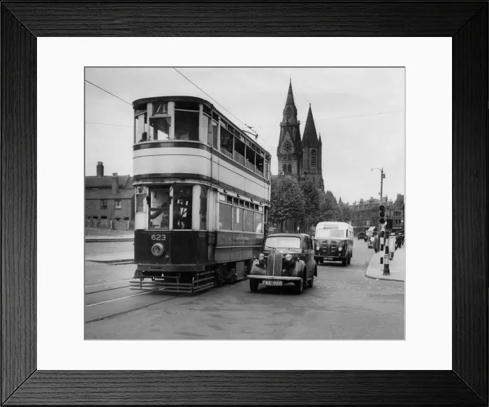 Framed Print : A tram with a cowcatcher on the front Framed Print : A tram with a cowcatcher on the front