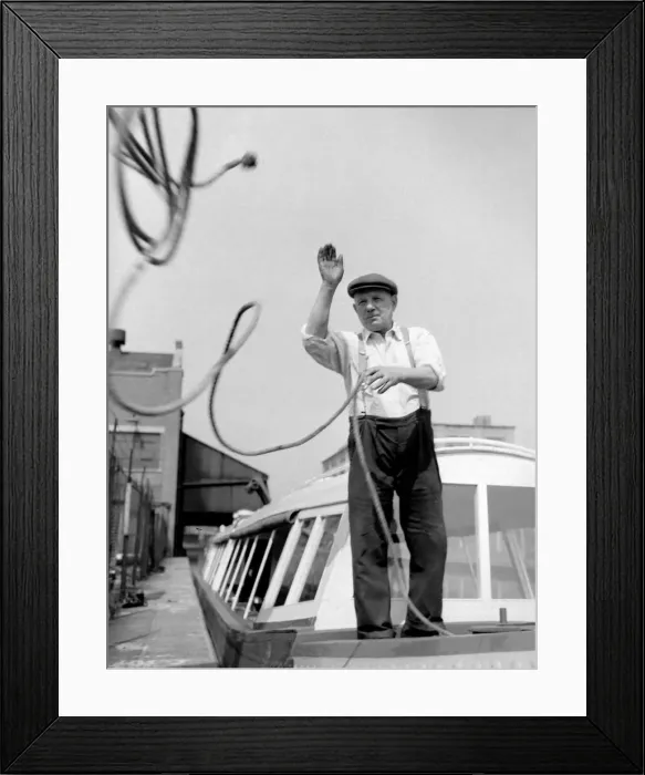 Framed Print : Catch! And over the water sails a mooring line, expertly thrown by 71 year old Jack Smith Framed Print : Catch! And over the water sails a mooring line, expertly thrown by 71 year old Jack Smith