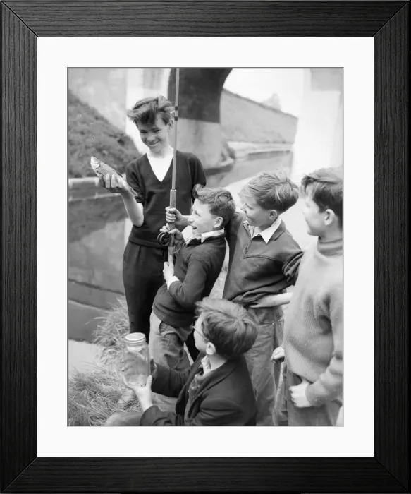 Framed Print : Five young anglers fish at the canal for perch. They are Angus McMaster, Peter Bethell Framed Print : Five young anglers fish at the canal for perch. They are Angus McMaster, Peter Bethell