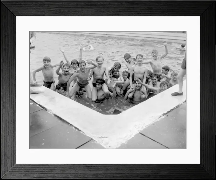 Framed Print : School holidays at Ashby present few problems. For three pence children can splash Framed Print : School holidays at Ashby present few problems. For three pence children can splash